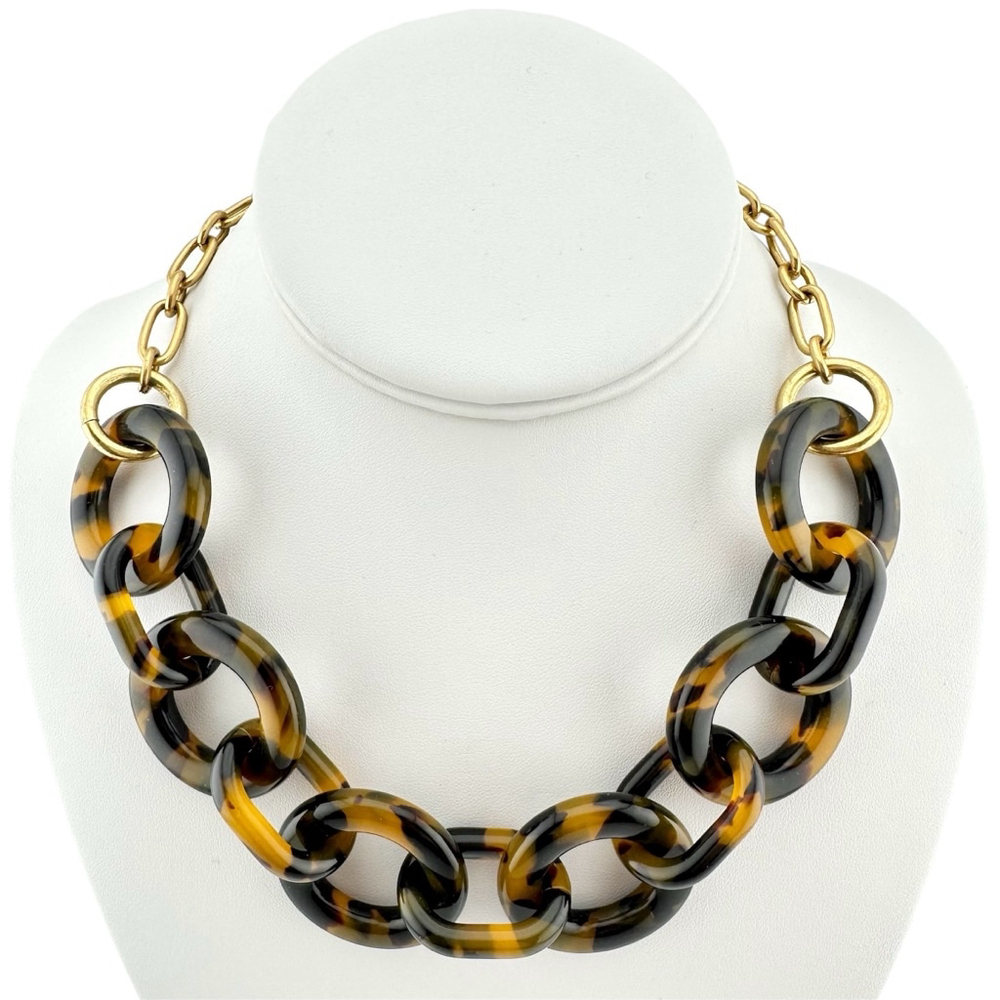 J.Crew Tortoiseshell Brown and Gold Chain Link Chunky Necklace